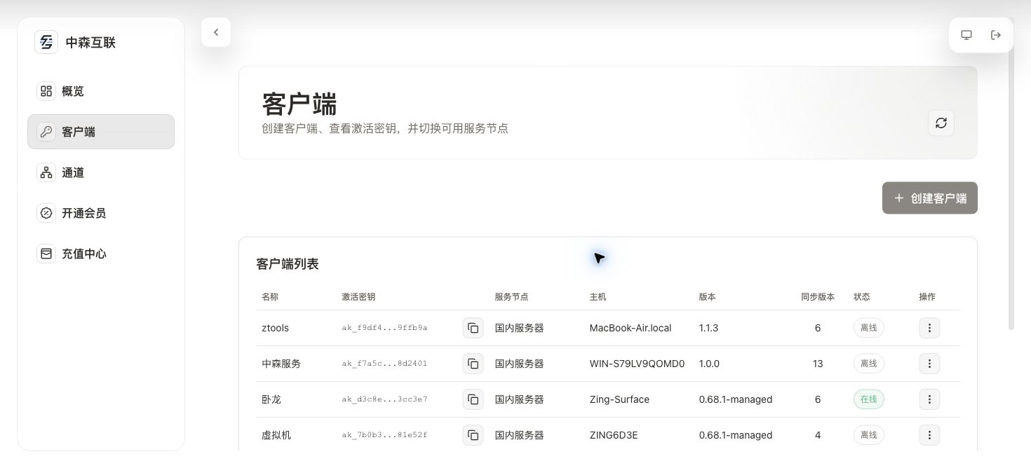 客户控制台客户端列表